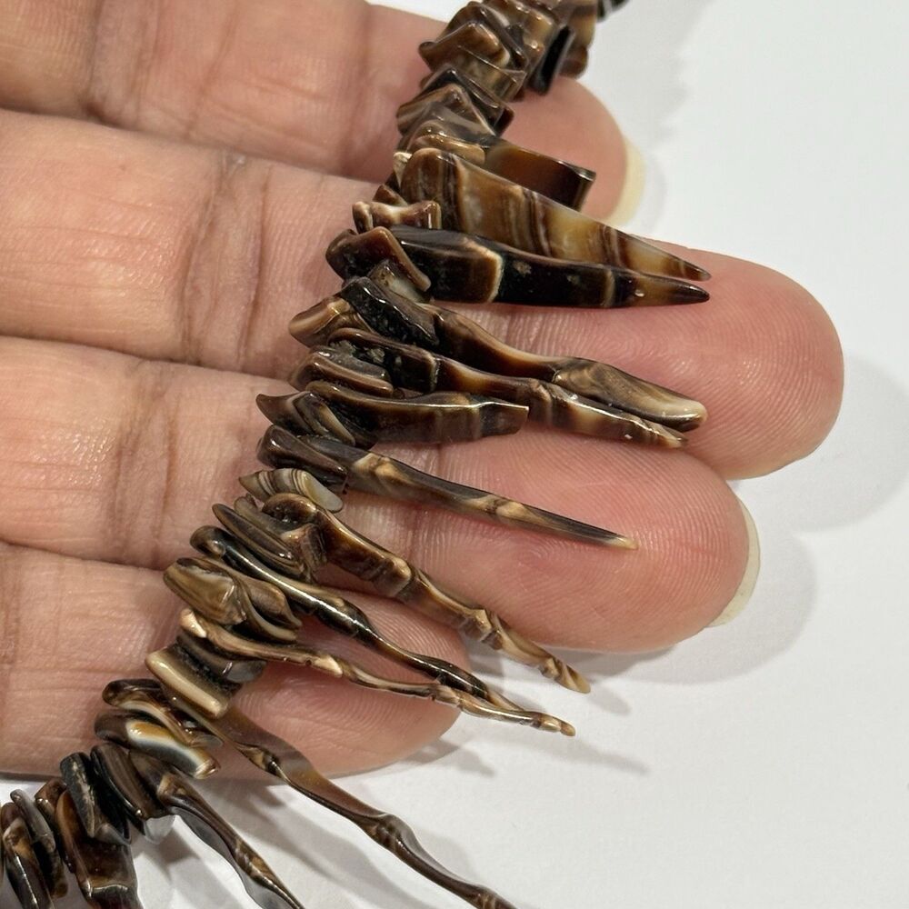 Vintage Tiger Eye Stone Spike Necklace Brown Chip Bead Tribal Boho Statement - Picture 6 of 16